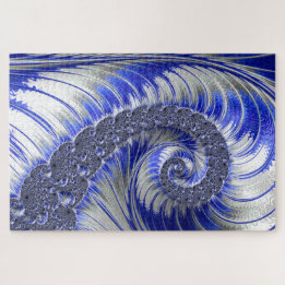 Puzzle Fractale en spirale abstraite bleu gris blanc