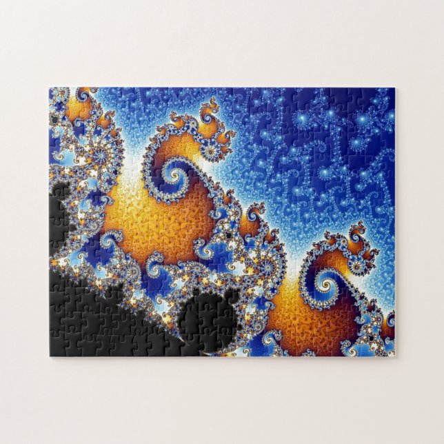 Puzzle Fractale en spirale bleue de Mandelbrot double (Horizontal)