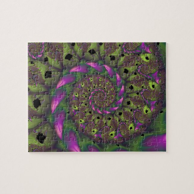 Puzzle Fractée avec des formes violet vert et rose pétale (Horizontal)