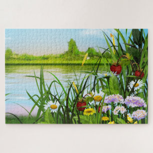 Puzzle Fraises et fleurs sauvages au bord du lac