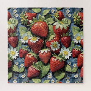 Puzzle Fraises fraîches cueillies et fleurs blanches