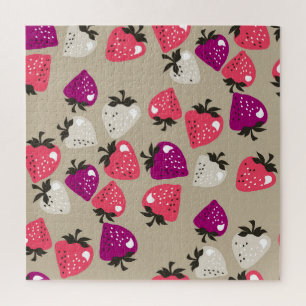 Puzzle Fraises naïves : Arrière - plan beige sans couture