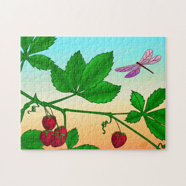 Puzzle Fraises sur une branche et libellule (Horizontal)