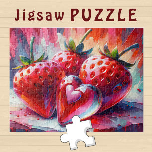 Puzzle Framboises rouges avec peinture coeur en verre -