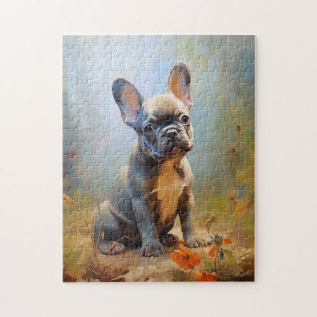 Puzzle Français Bulldog gris chiot portrait coucher de so (Vertical)