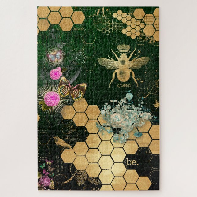 Puzzle française chic, victorienne, abeille, florale, feu (Vertical)