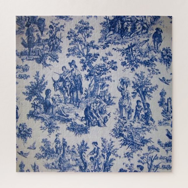 Puzzle Française toile de jouy bleu et blanc élégant (Vertical)