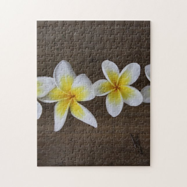 Puzzle Frangipaniers Plumeria sur Bois Rustique (Vertical)