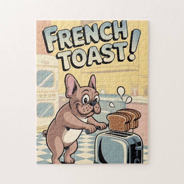 Puzzle French Bulldog Breakfast Cartoon Art (Vertical)