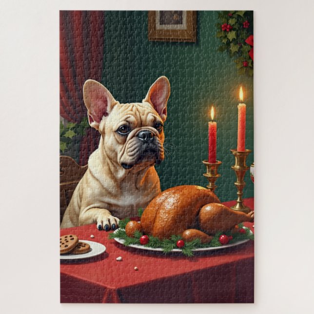 Puzzle French Bulldog Christmas Eve Feast Painting (Vertical)