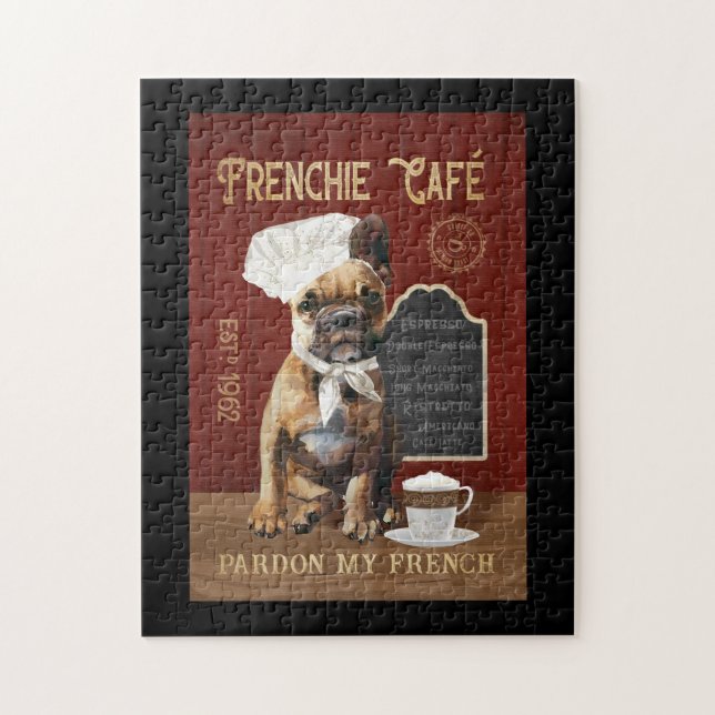 Puzzle French Bulldog Coffee Company Canvas (Vertical)