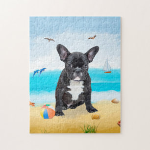 Puzzle french bulldog on beach