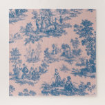 Puzzle French toile de jouy bleu et rose élégant<br><div class="desc">Français toile de jouy bleu et rose.</div>