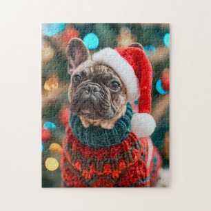 Puzzle Frenchie avec le chapeau de Père Noël arbre de Noë