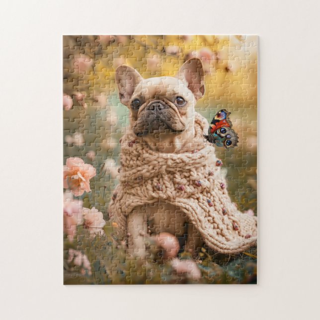 Puzzle Frenchie avec papillon au printemps (Vertical)