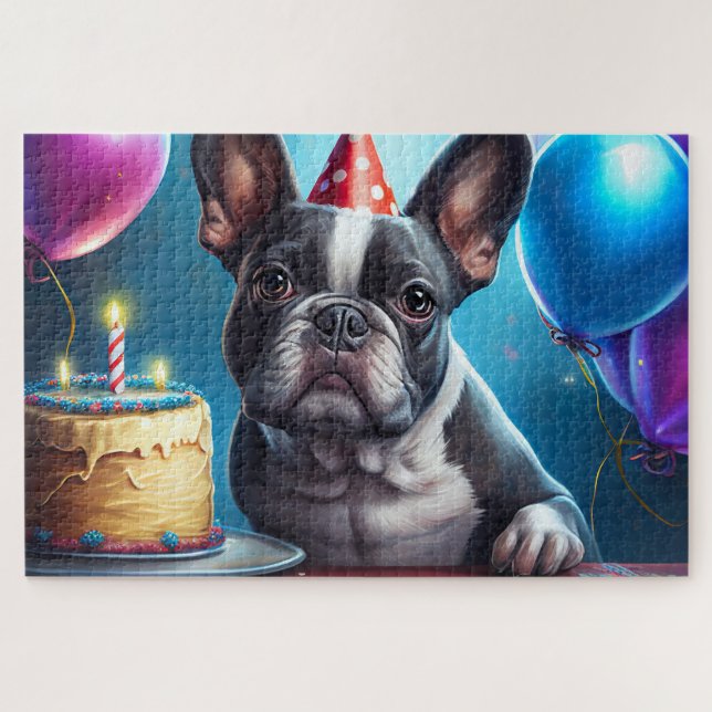 Puzzle Frenchie Birthday Bash: A Cute French Bulldog (Horizontal)