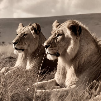 Puzzle Frères Lion se reposant au soleil - Noir et Blanc