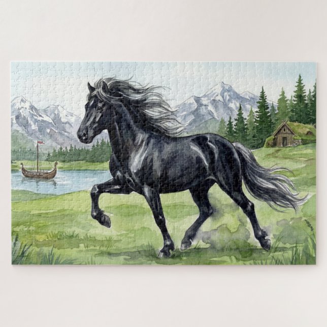 Puzzle Freydis Black  Cheval islandais dans un paysage no (Horizontal)