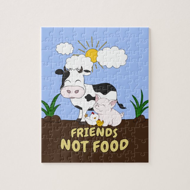 Puzzle Friends Not Food - Vache mignonne, porc et poulet (Vertical)