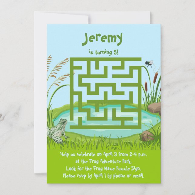 Puzzle Frog et Fly Maze Invitations d'anniversaire (Devant)