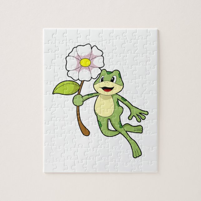 Puzzle Frog with Flower. (Vertical)