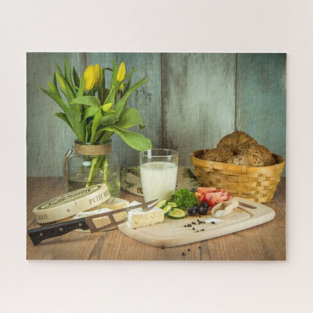 Puzzle Fromage rustique Pain Alimentation Tulipe Fleurs (Horizontal)