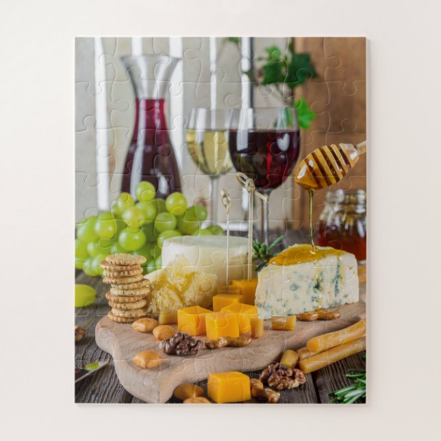 Puzzle Fromage Vin Miel Noix Raisins Crackers Nourriture (Vertical)