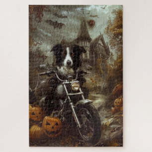 Puzzle Frontière Collie équitation Moto Halloween Effraya