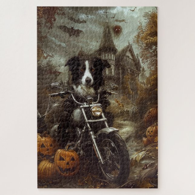 Puzzle Frontière Collie équitation Moto Halloween Effraya (Vertical)
