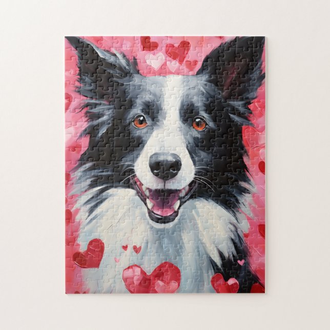 Puzzle Frontière Collie Valentines jour (Vertical)