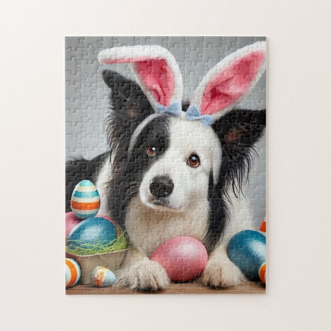 Puzzle Frontière de Pâques Collie Chien avec des oeufs de (Vertical)
