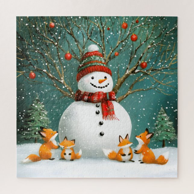Puzzle Frosty Winter Whimsical Snowman Fox Wonderland (Vertical)