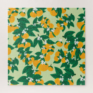 Puzzle Fruit orange : motif vintage vert.