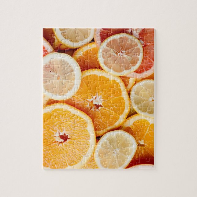 Puzzle Fruits d'agrumes d'orange juteux coupés (Vertical)