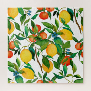 Puzzle Fruits d'agrumes, motif d'aquarelle vibrante.
