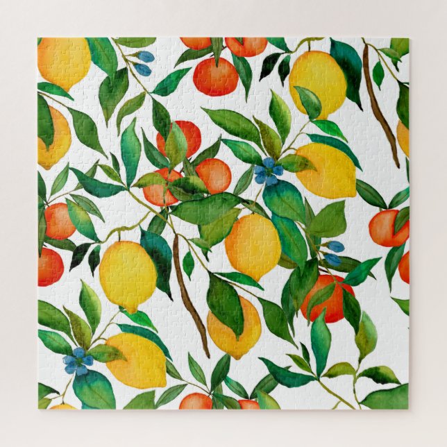 Puzzle Fruits d'agrumes, motif d'aquarelle vibrante. (Vertical)