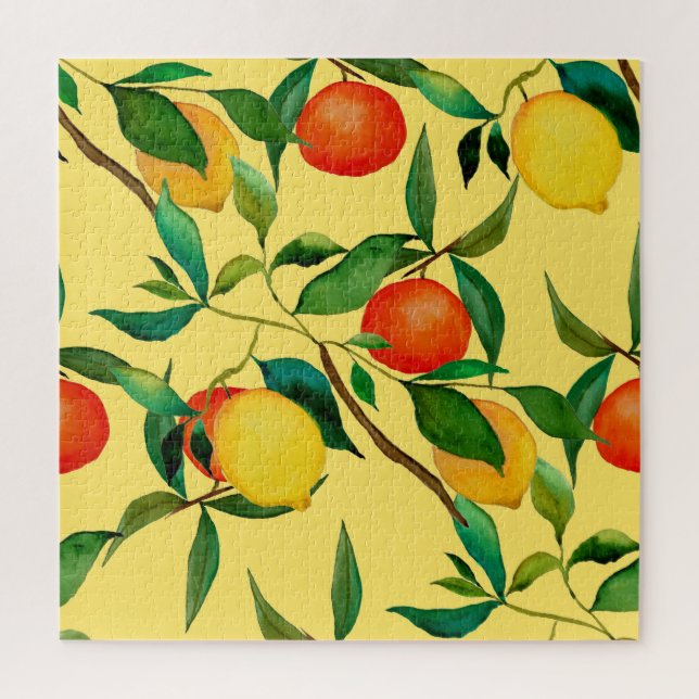 Puzzle Fruits d'agrumes, motif d'aquarelle vibrante. (Vertical)