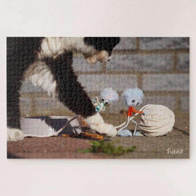 Puzzle Fubby jouant avec leur ami le chat. (Horizontal)