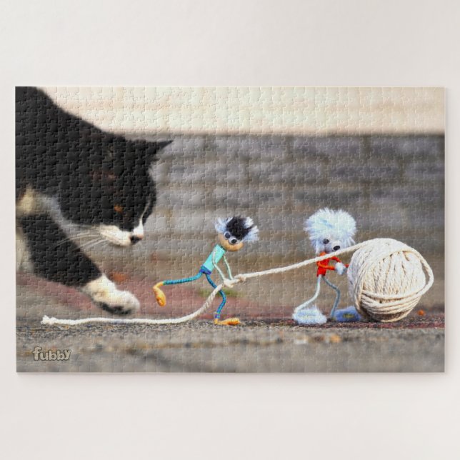 Puzzle Fubby joue avec une pelote de ficelle et Poes Ping (Horizontal)