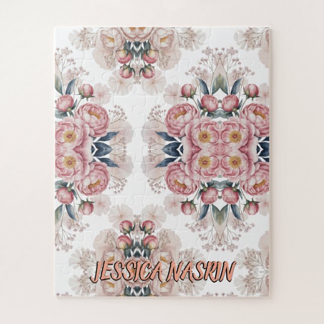 Puzzle Fuchsia Bleu Nuit Rose Pâle Floral Pastel Doux (Vertical)
