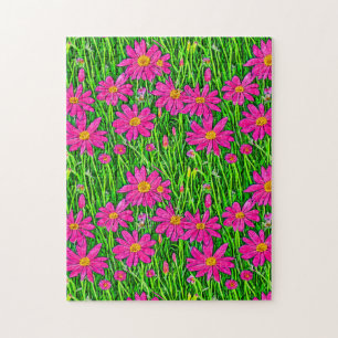 Puzzle Fuchsia Fleurs sauvages roses dans un champ