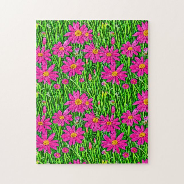 Puzzle Fuchsia Fleurs sauvages roses dans un champ (Vertical)