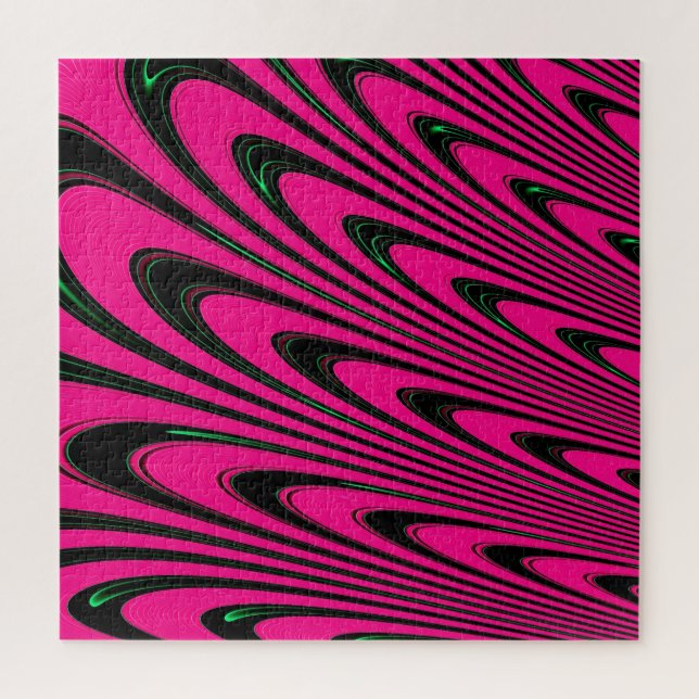 Puzzle Fuchsia Peacock Feathes Fractal Abstrait Art (Vertical)