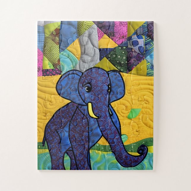Puzzle Fun Baby Elephant - Quilt Like Design (Vertical)