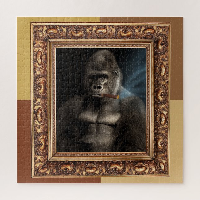 Puzzle Fun Cadre Gorilla Fumer Cigar Smoker Cadeau (Vertical)