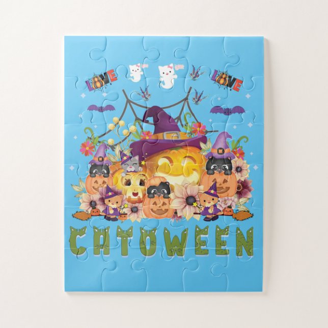 Puzzle Fun Casquette violet Catoween, mignon Citrouille o (Vertical)