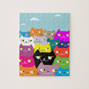 Puzzle Fun Colorful Cute Doodle Cat Illustrations Kids