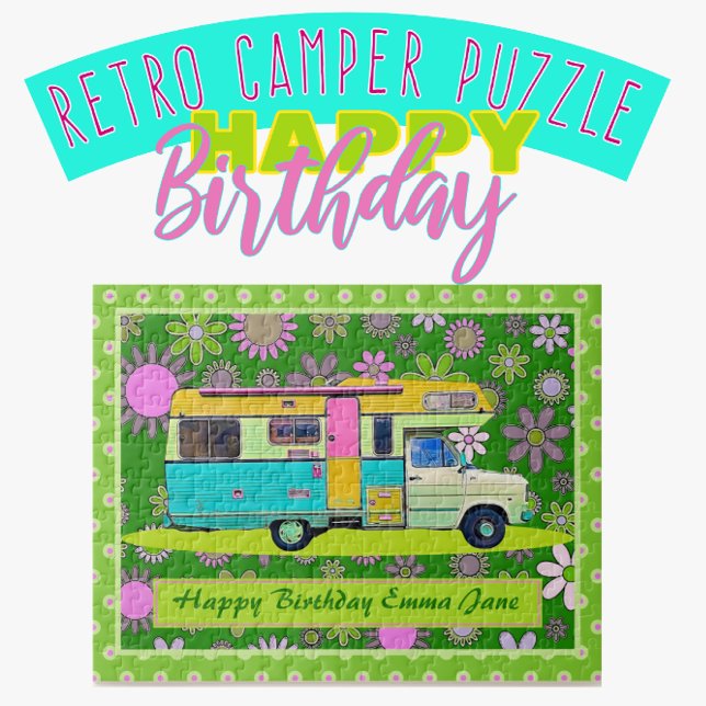 Puzzle Fun Colorful Retro Coach Camper Happy Birthday (Créateur téléchargé)