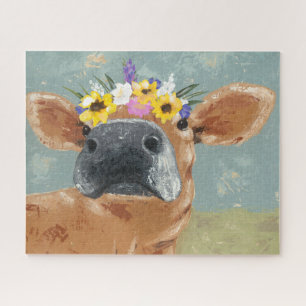 Puzzle Fun de ferme - Vache avec couronne de fleurs
