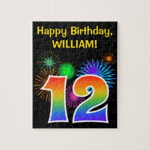 Puzzle Fun Fireworks + Rainbow Motif "12" Anniversaire #